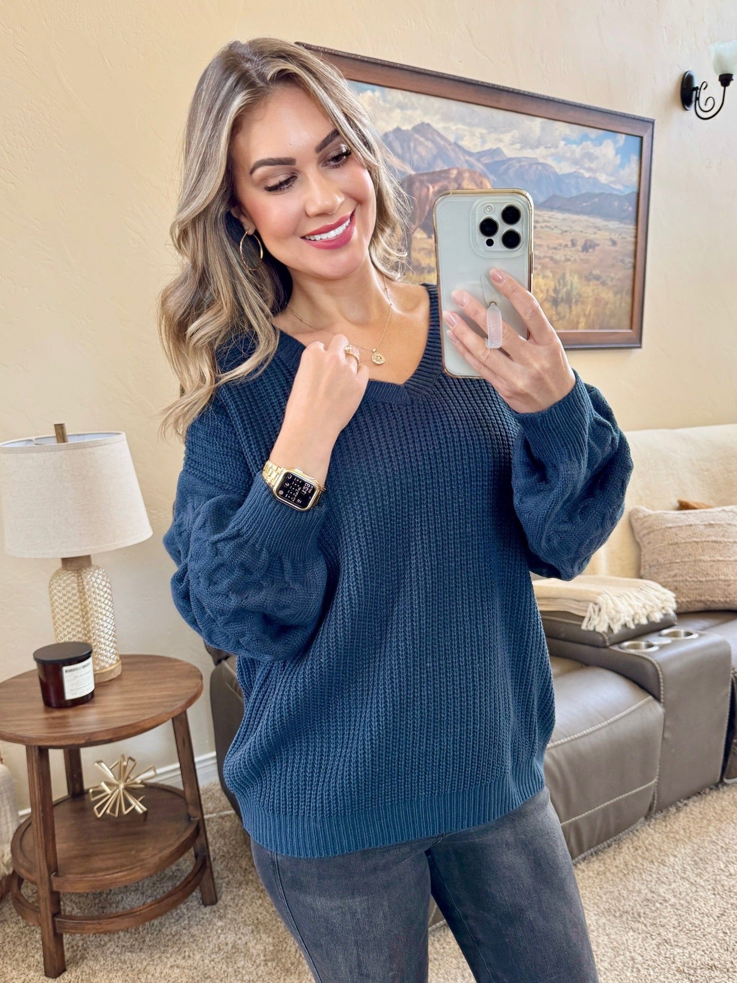 Michelle Mae Talina Textured Sweater - Navy