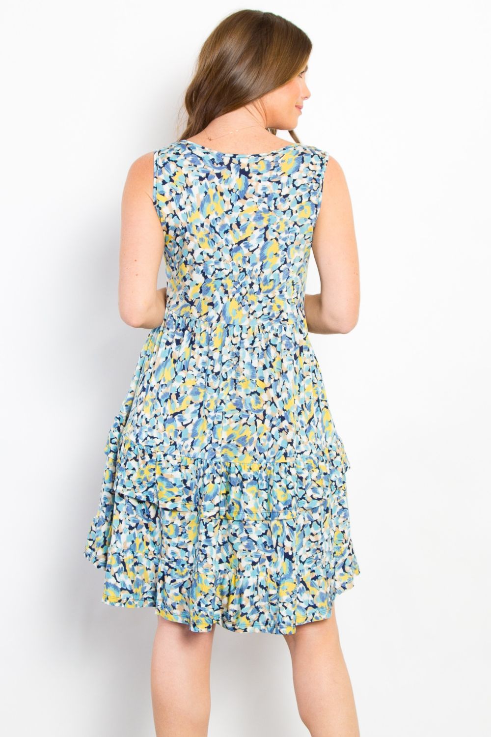 A Girl Needs Love Wrinkle Free Ruffled Dress-Blue