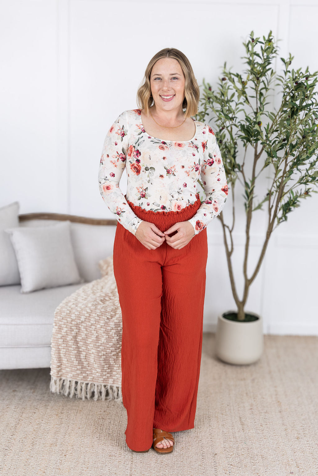 Michelle Mae Presley Palazzo Pants - Brick