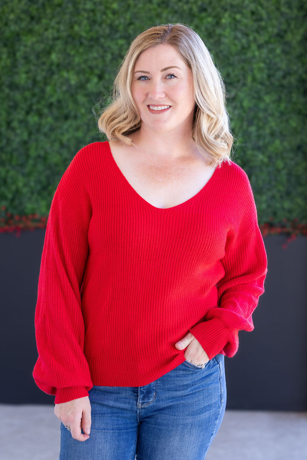 Michelle Mae Bethany Bow Knit Sweater - Red