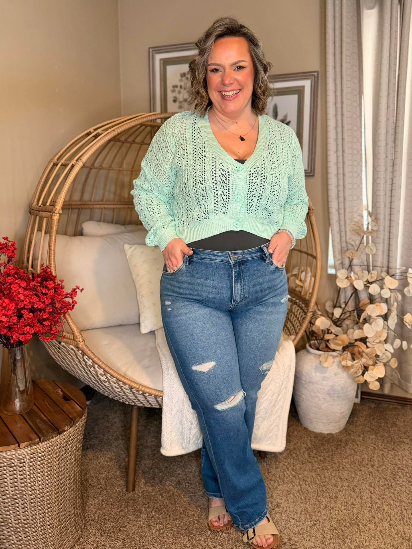 Michelle Mae Callie Cropped Cardigan - Ivory