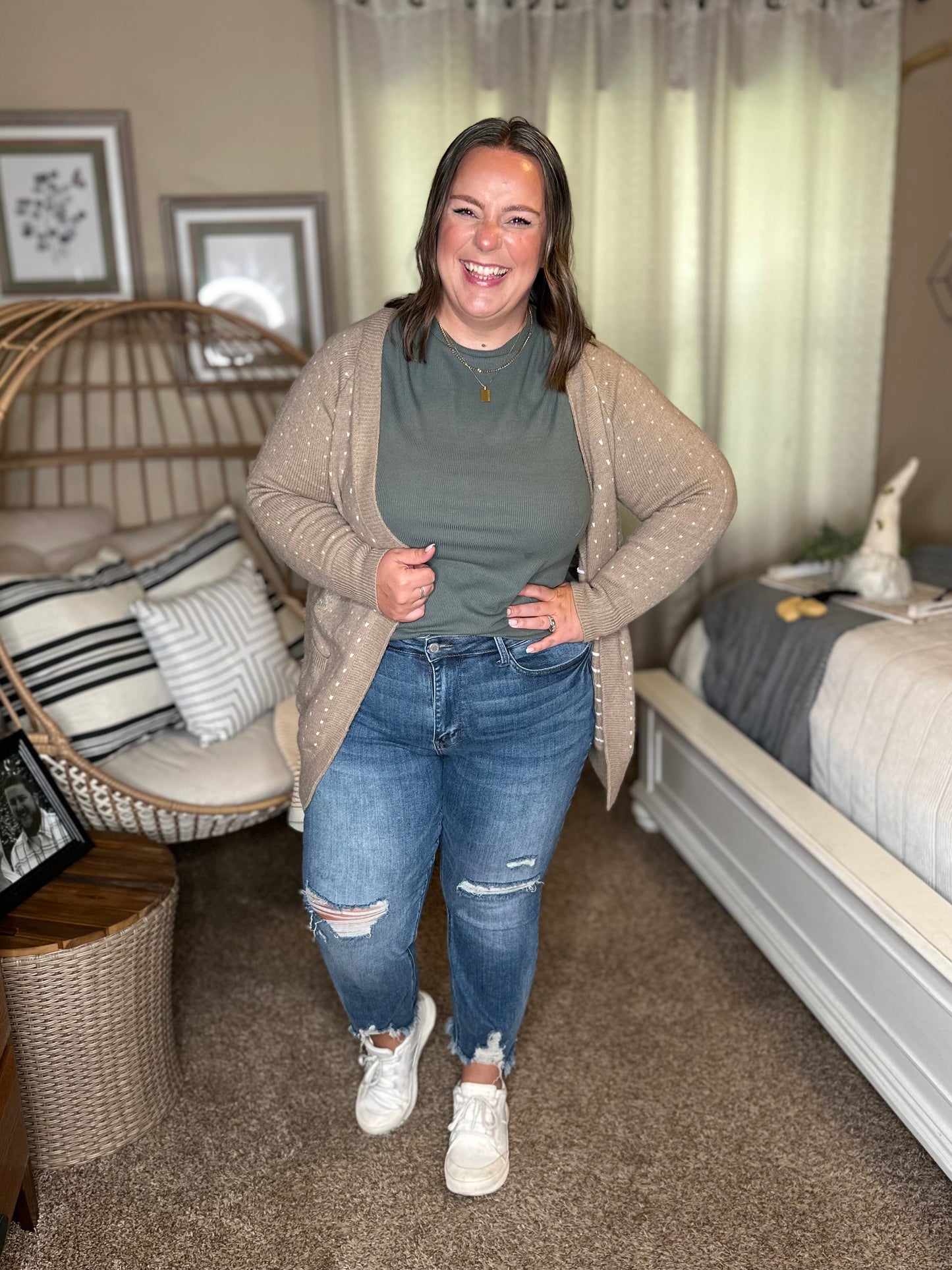 Michelle Mae Dalilah Dot Cardigan - Tan