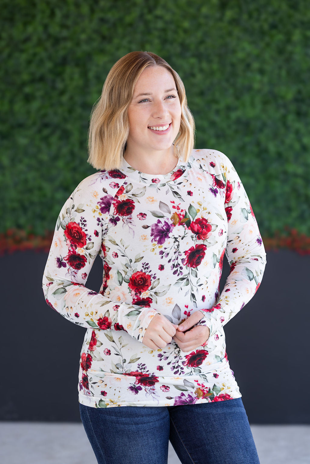 Michelle Mae Blair Long Sleeve Top - Burgundy Bloom