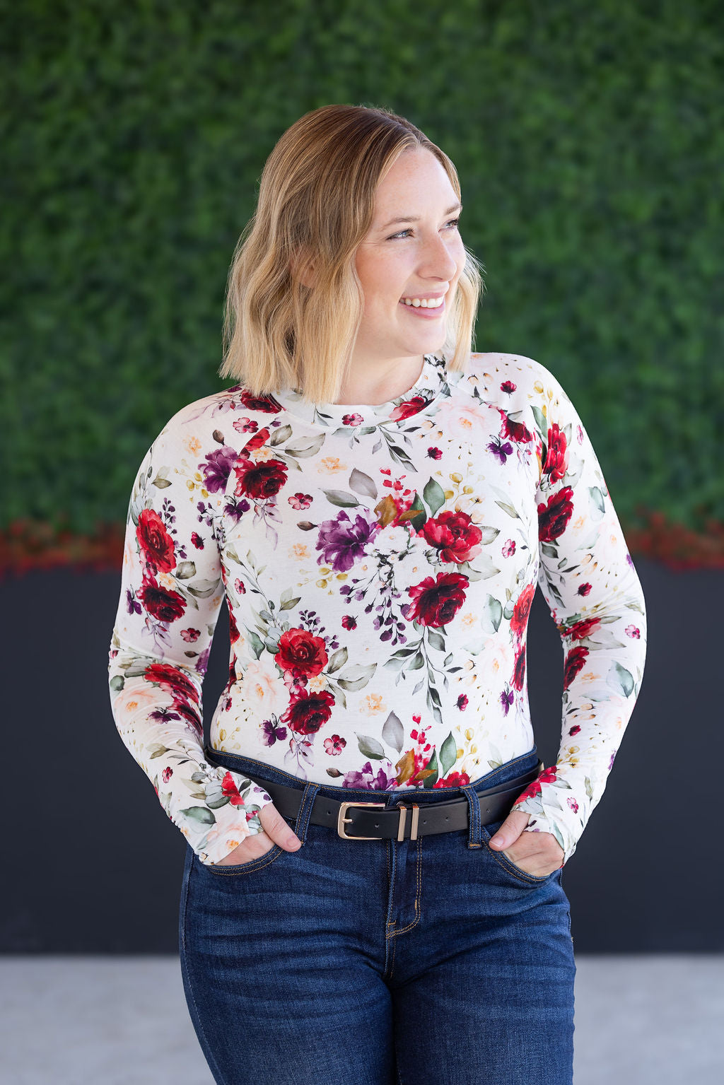 Michelle Mae Blair Long Sleeve Top - Burgundy Bloom