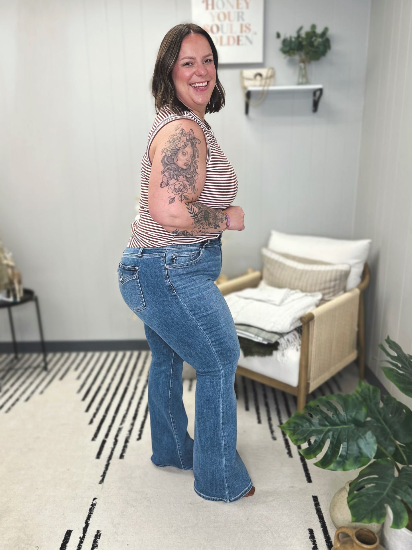Ariana High Rise Double Button Waistband Flare Jeans