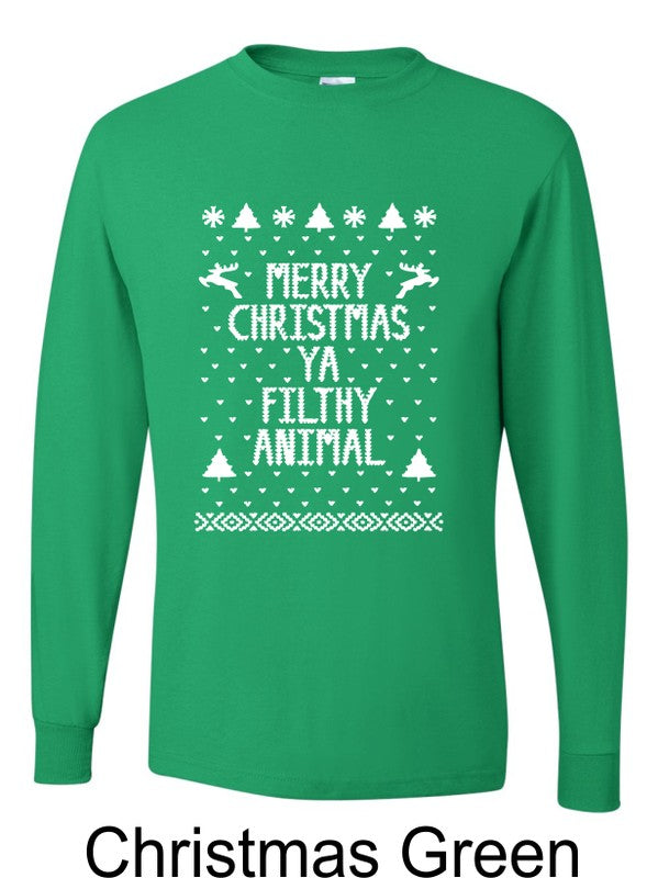 Merry Christmas Ya Filthy Animal Long Sleeve Graphic Tee (PLUS)