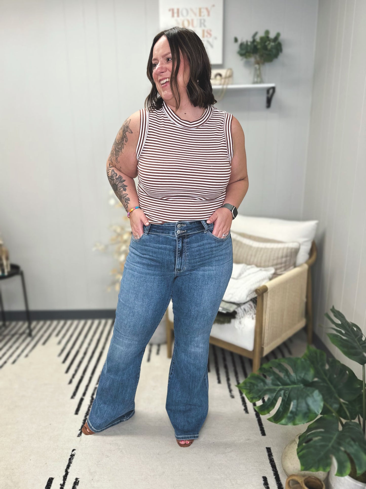 Ariana High Rise Double Button Waistband Flare Jeans