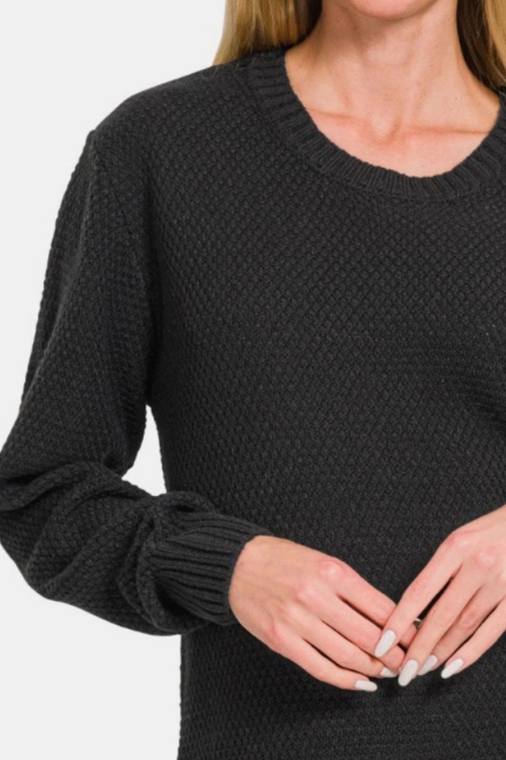 Cherry's Curved Hem Sweater-Black