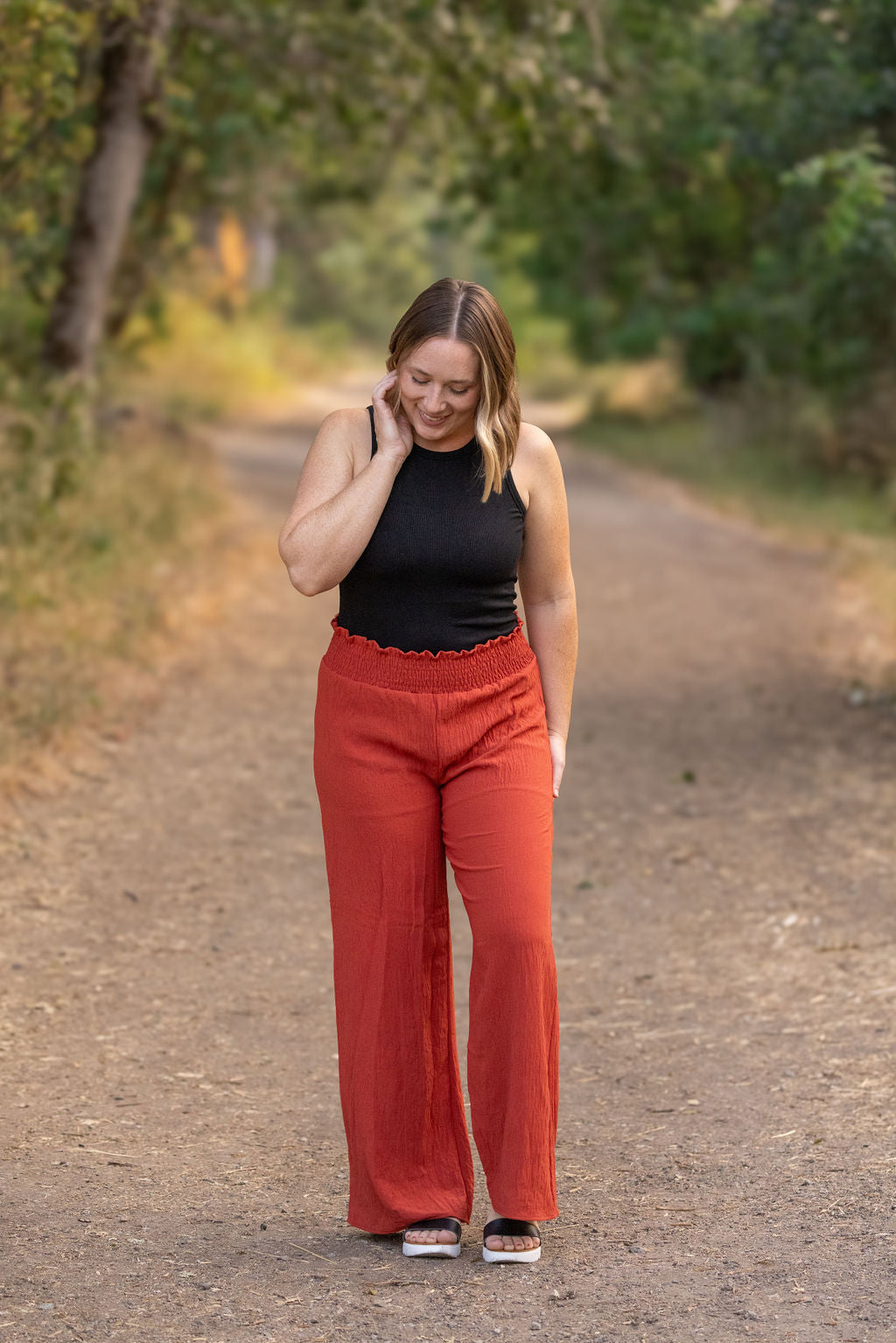 Michelle Mae Presley Palazzo Pants - Brick