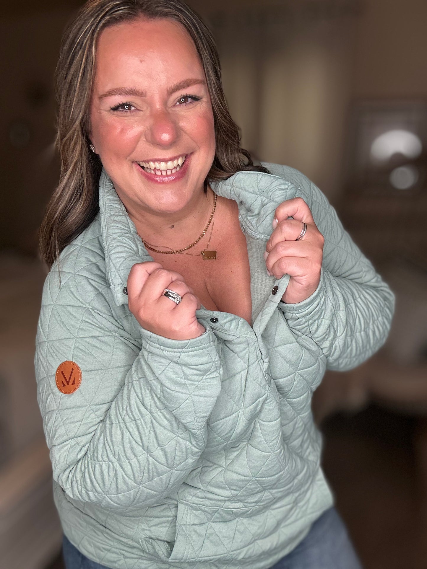 Michelle Mae Geometric Button Snap Pullover - Sage