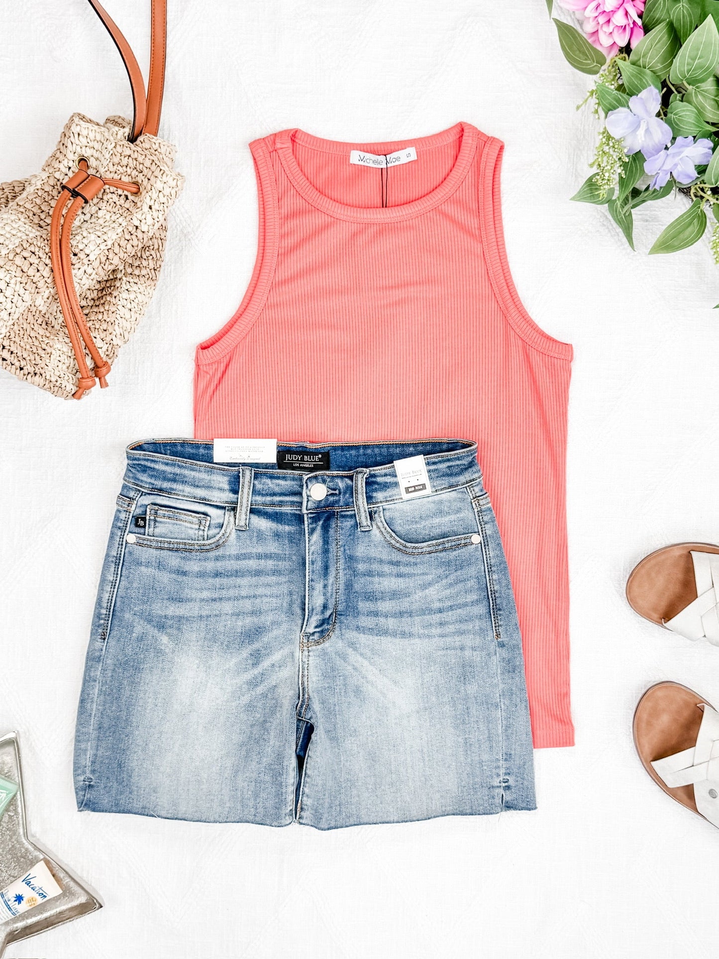 Michelle Mae Tara Ribbed Tank - Coral