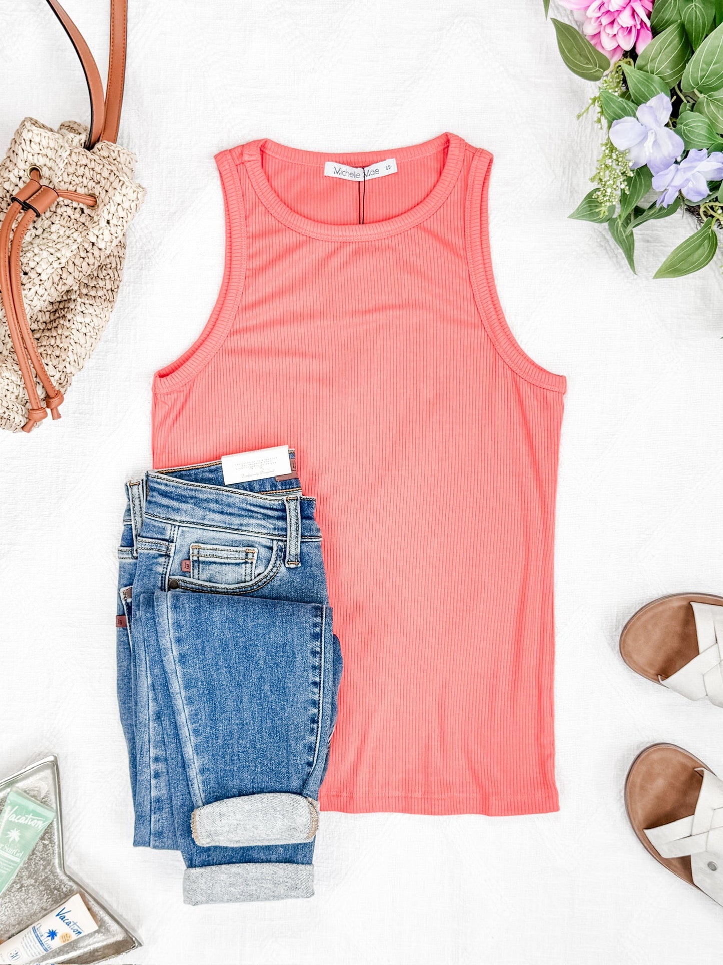 Michelle Mae Tara Ribbed Tank - Coral
