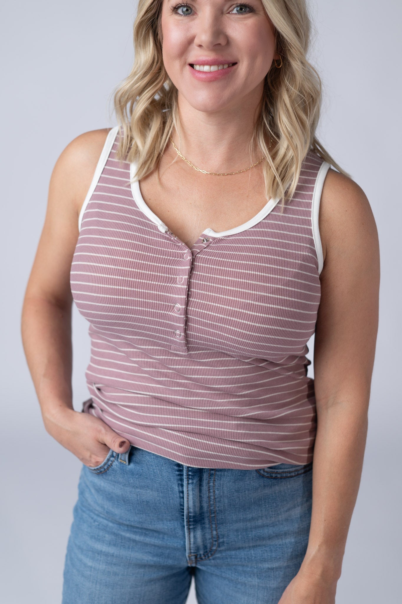 Michelle Mae Shiloh Button Snap Tank - Dusty Rose