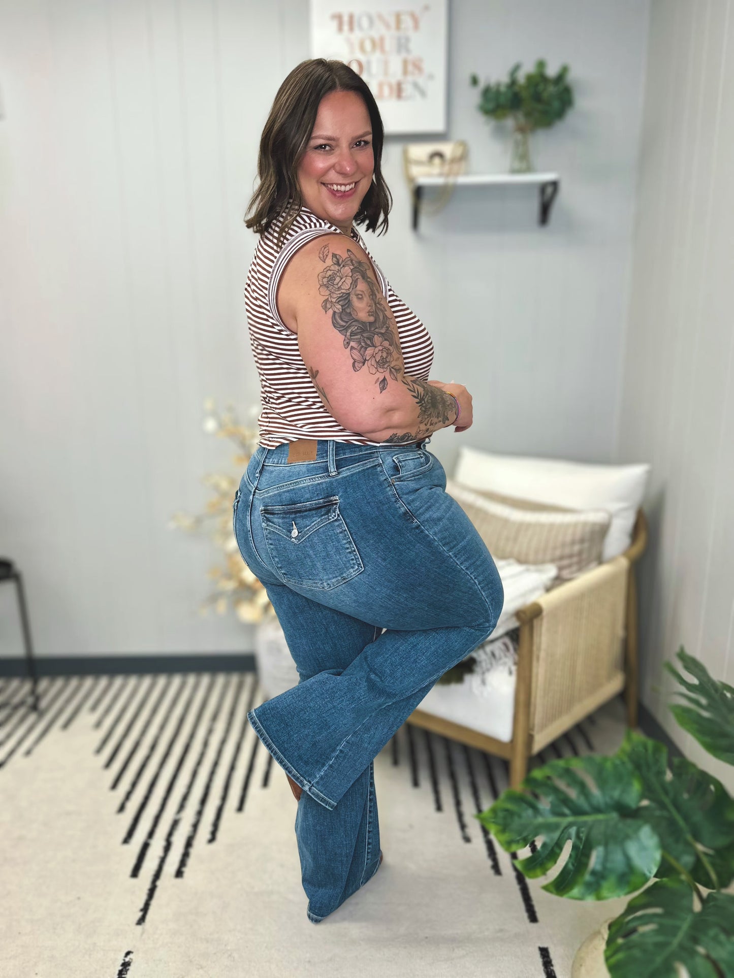 Ariana High Rise Double Button Waistband Flare Jeans