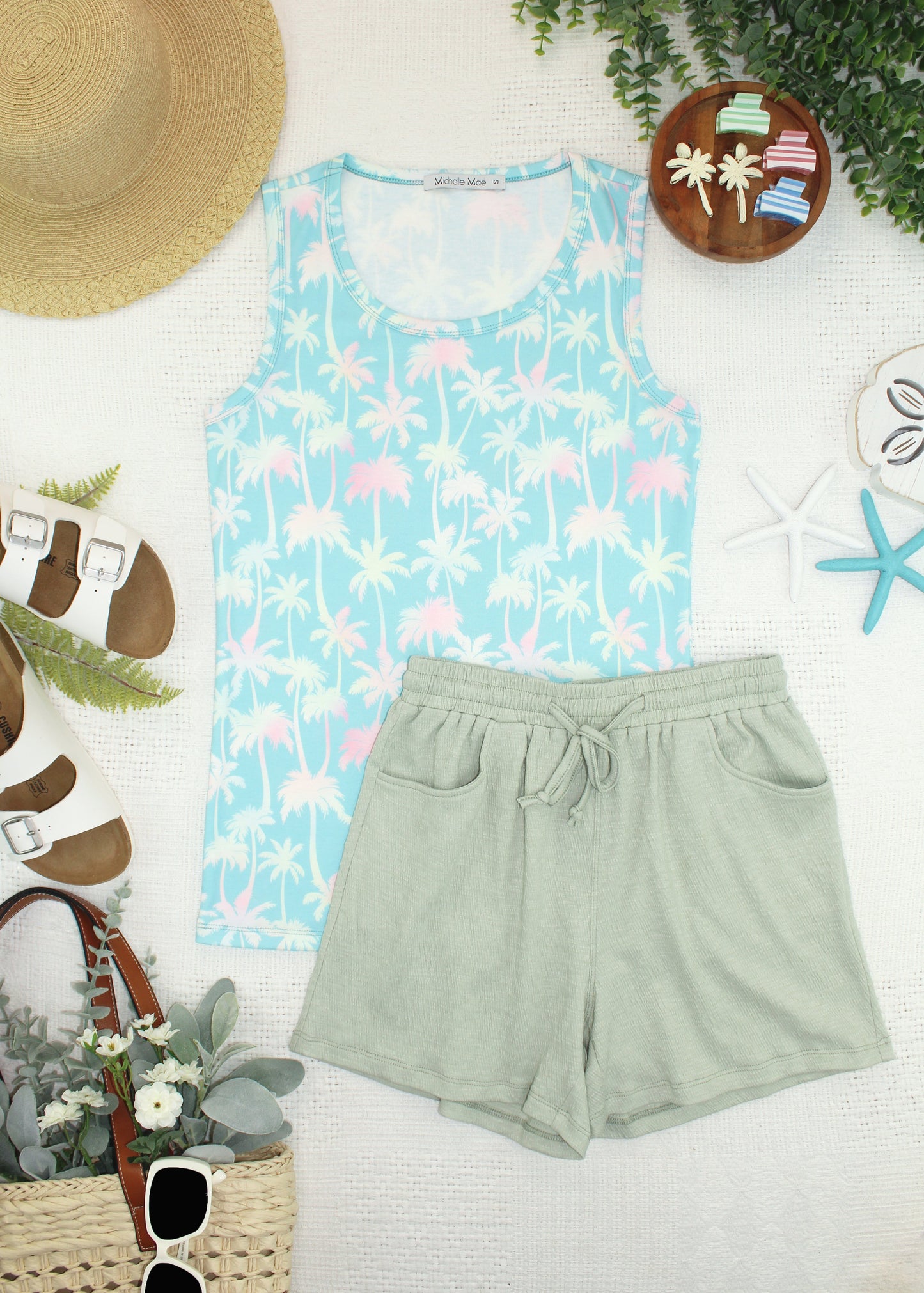 Michelle Mae Ava Tank - Aqua Palm