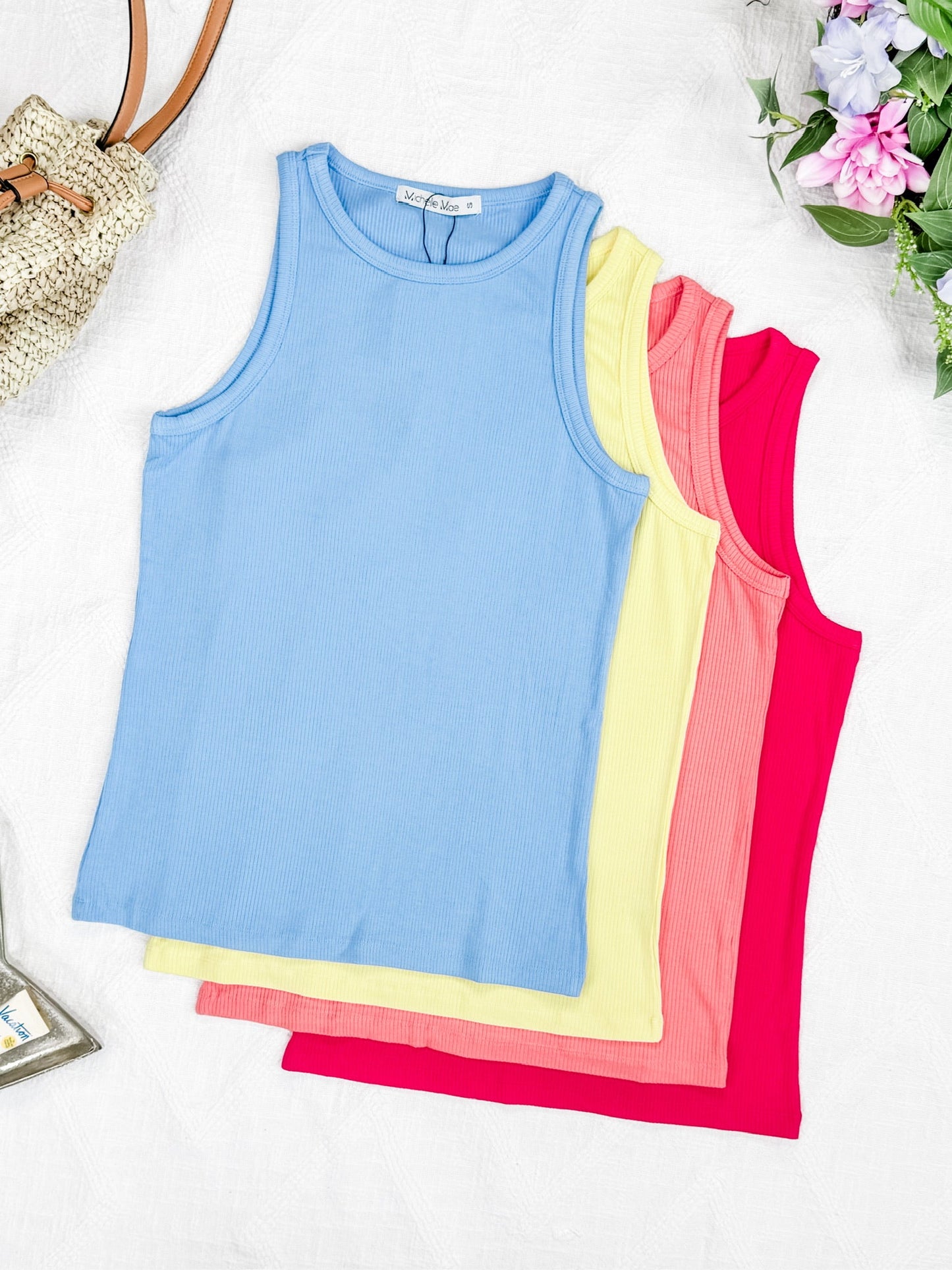 Michelle Mae Tara Ribbed Tank - Coral