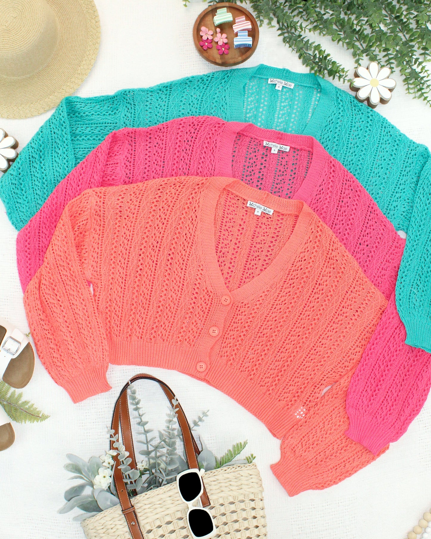 PREORDER- Michelle Mae Callie Cropped Cardigan - Melon