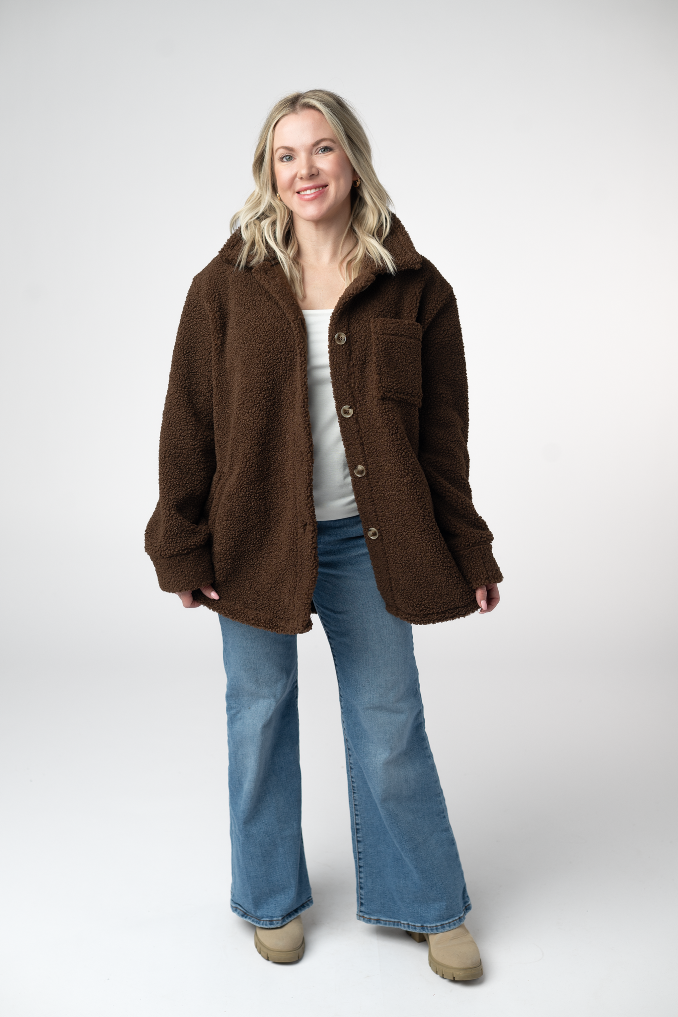 Michelle Mae Teddy Oversized Shacket - Brown