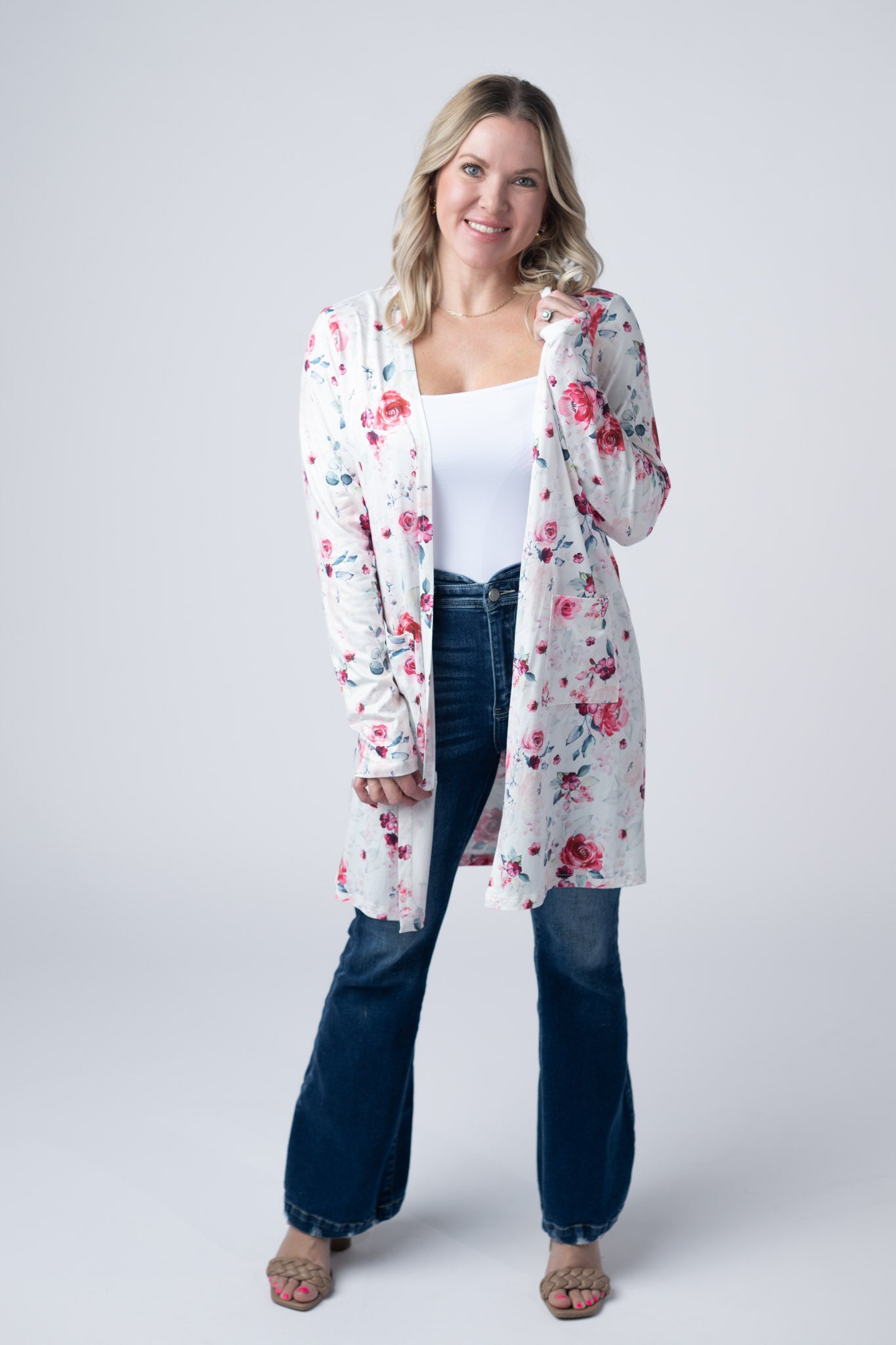 Michelle Mae Classic Cardigan - Pink Bloom