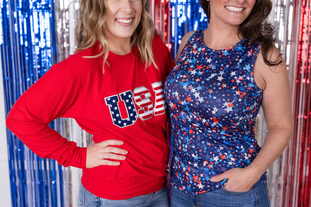 Michelle Mae Corrine Pullover Top - Red USA Flag