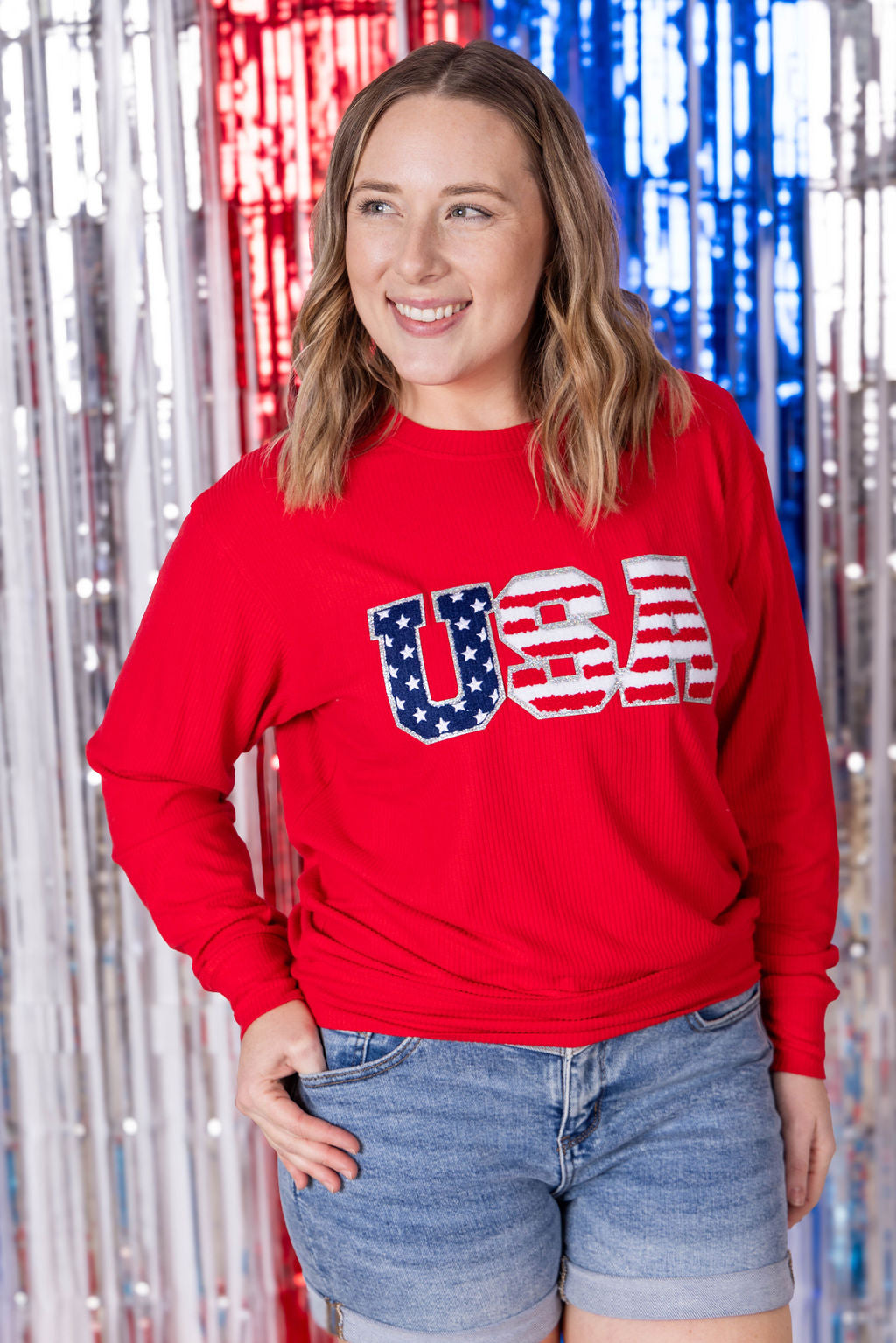 Michelle Mae Corrine Pullover Top - Red USA Flag