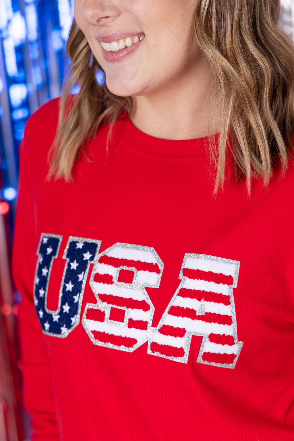Michelle Mae Corrine Pullover Top - Red USA Flag