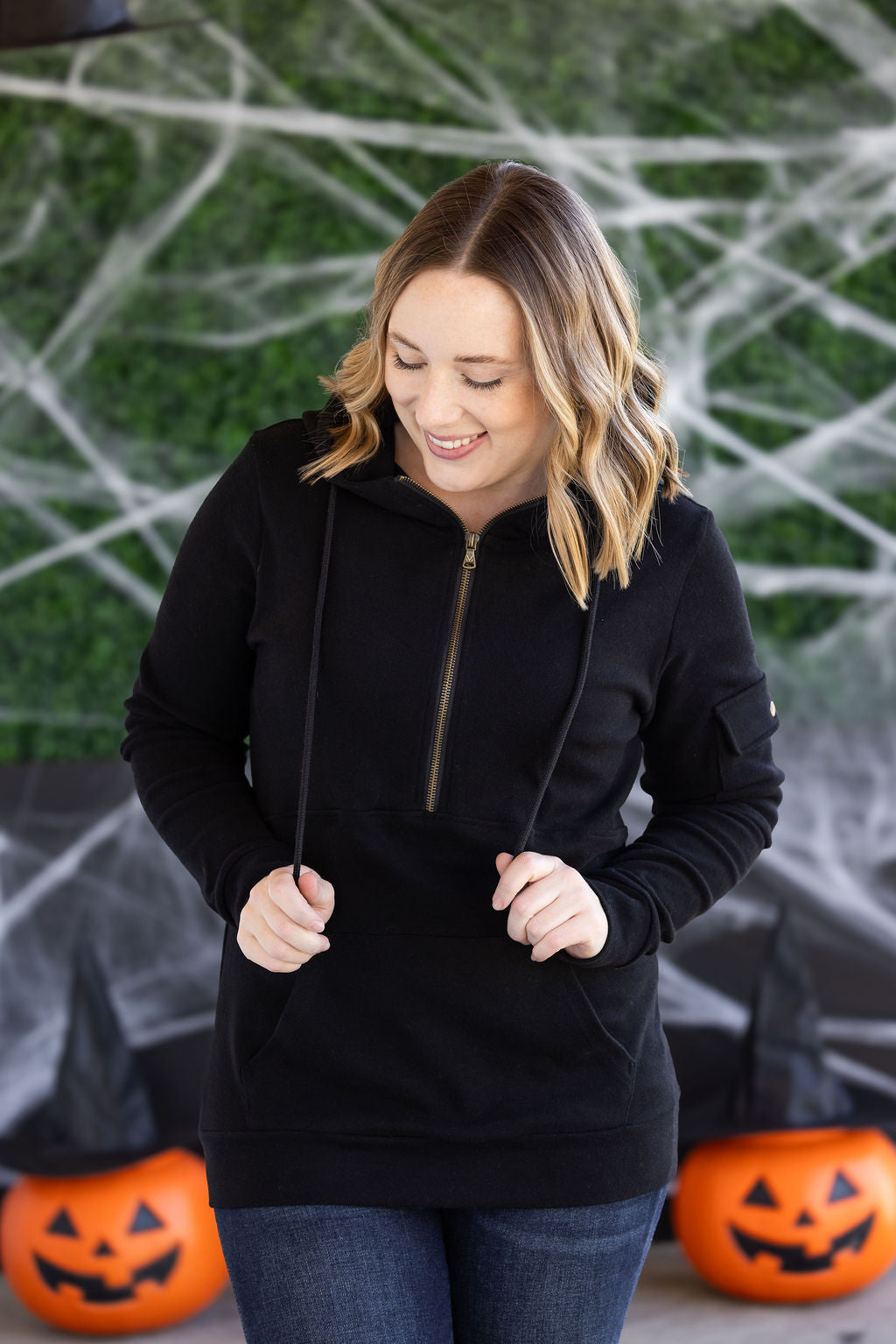 Michelle Mae Pixie Pocket Halfzip Hoodie - Black