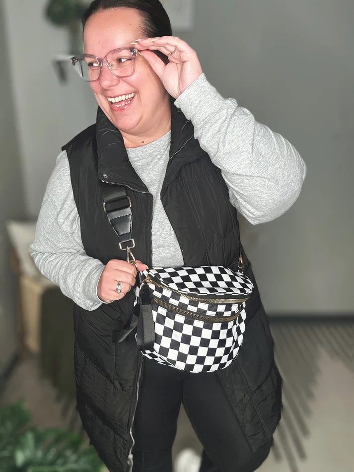Frankie Oversize Double Zip Checkered Crossbody Bag