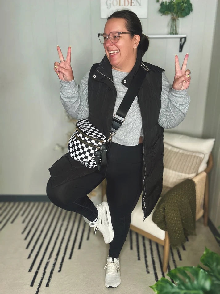 Frankie Oversize Double Zip Checkered Crossbody Bag
