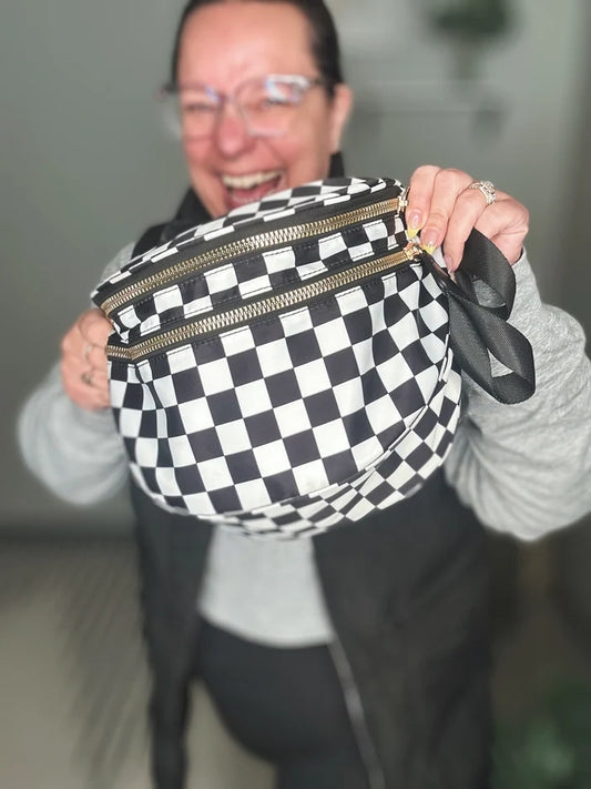 Frankie Oversize Double Zip Checkered Crossbody Bag