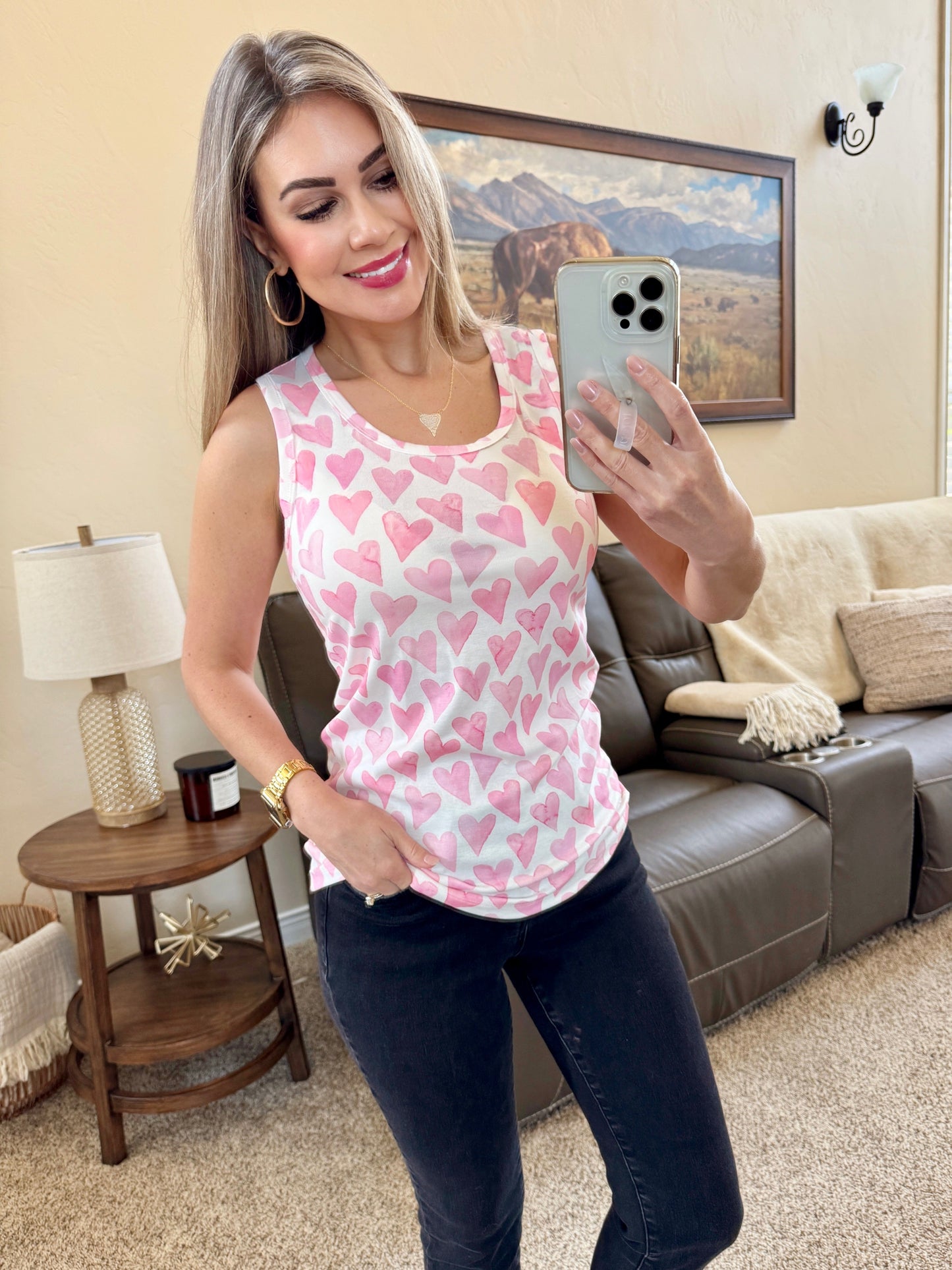 Michelle Mae Ava Tank - Blushing Pink Hearts