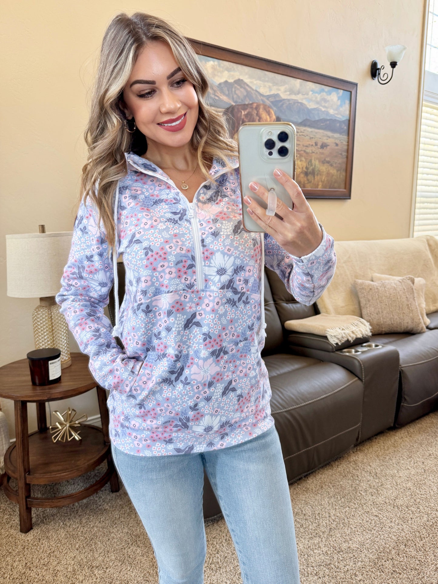 Michelle Mae HalfZip Hoodie - Ditsy Blush Floral