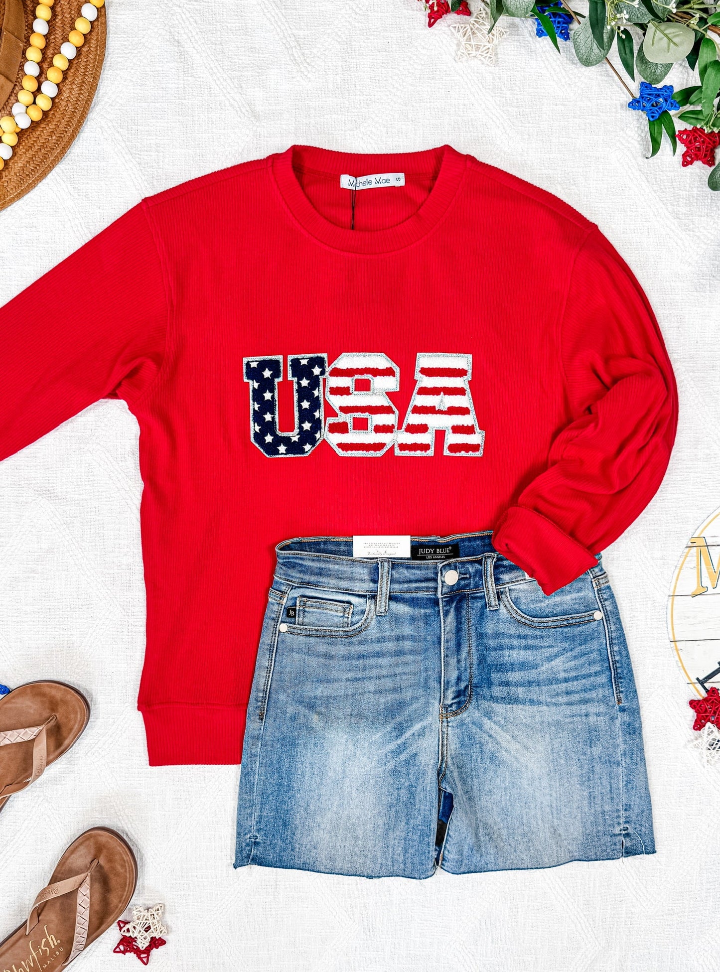 Michelle Mae Corrine Pullover Top - Red USA Flag FINAL SALE