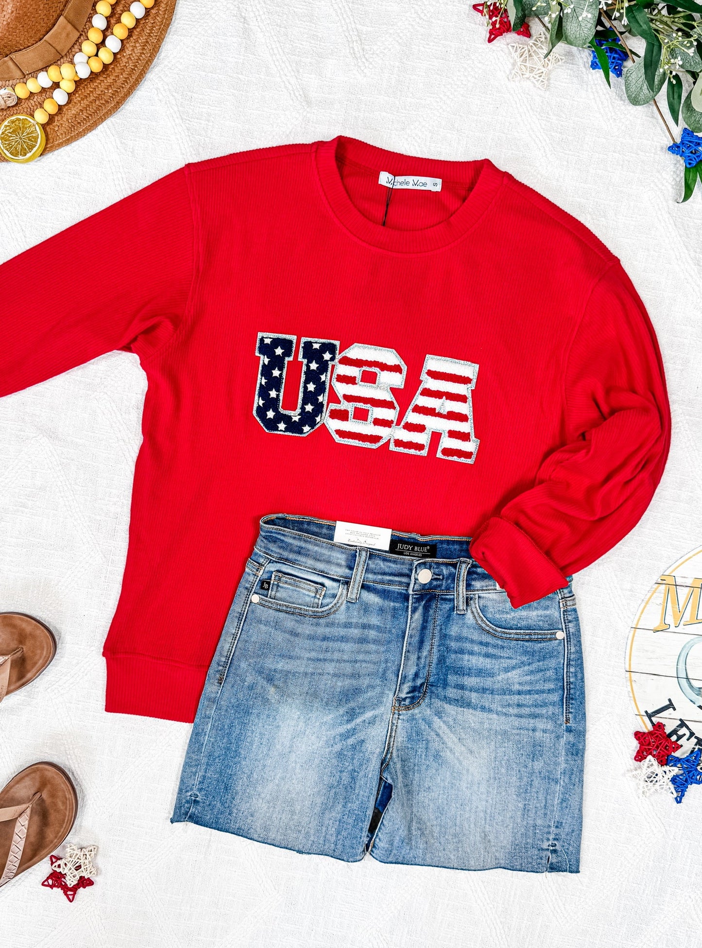 Michelle Mae Corrine Pullover Top - Red USA Flag FINAL SALE