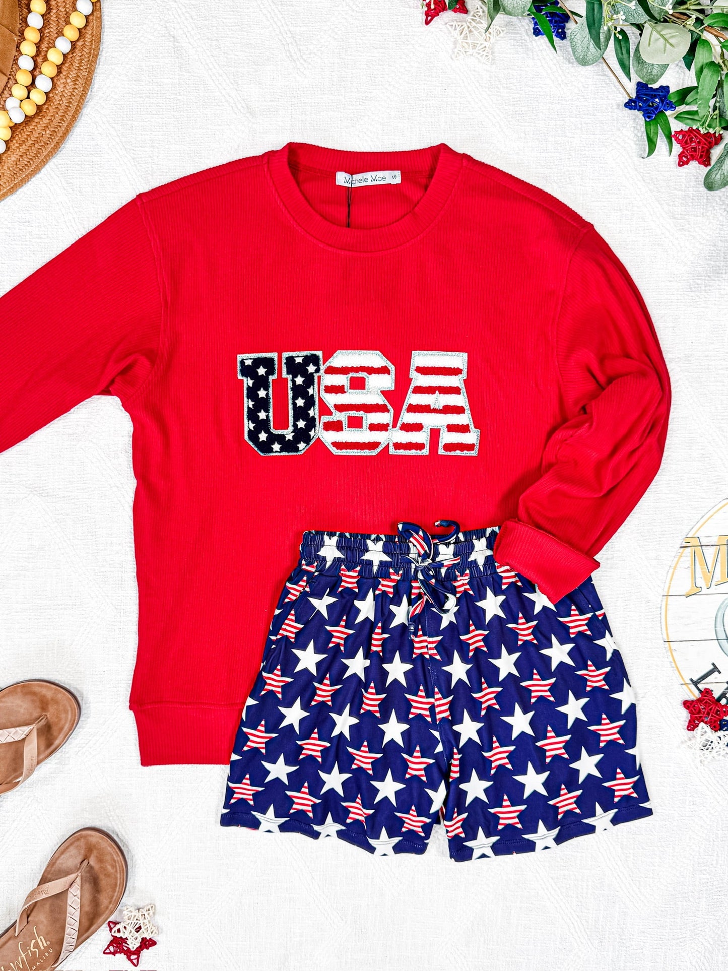 Michelle Mae Corrine Pullover Top - Red USA Flag FINAL SALE