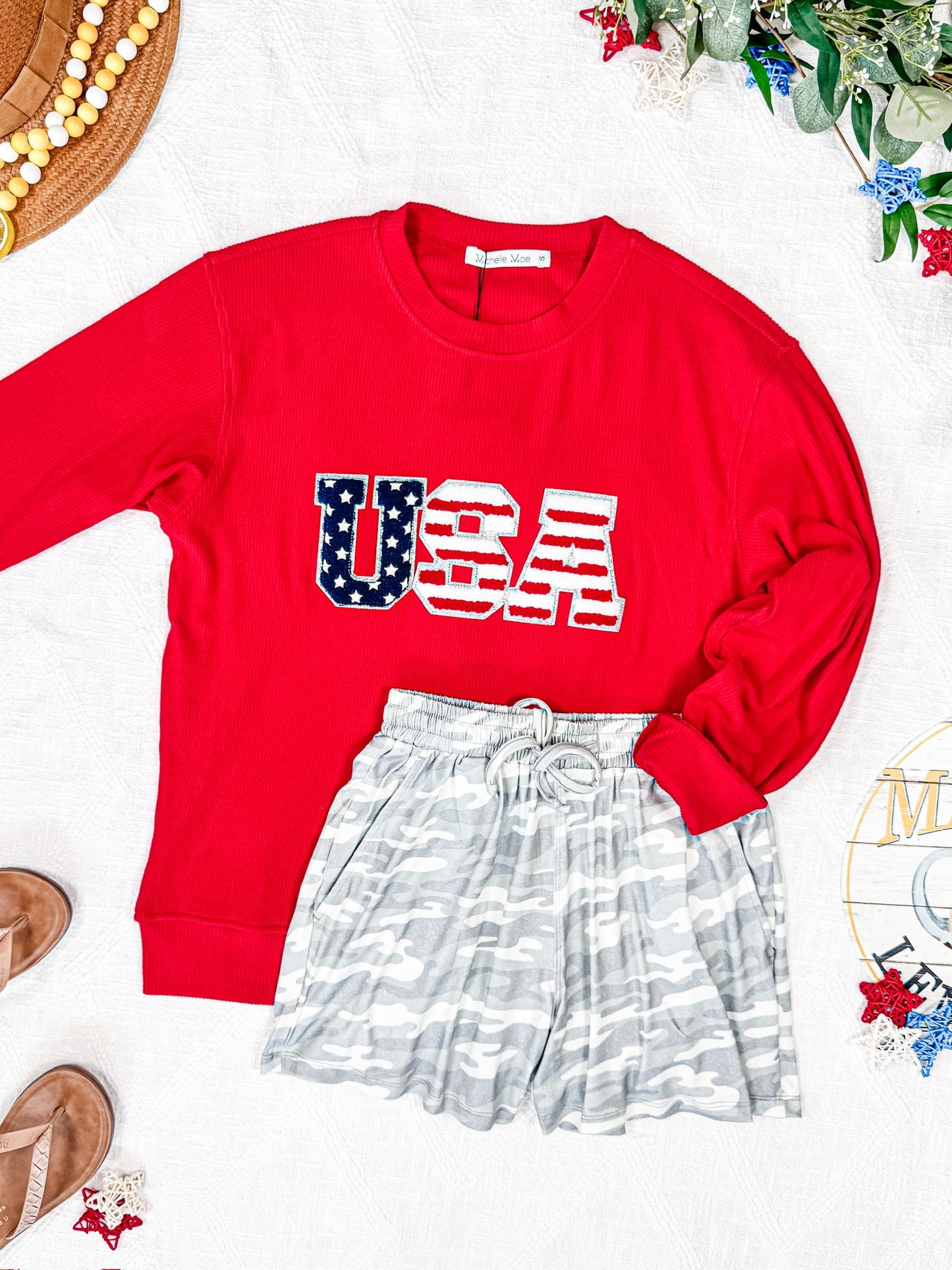 Michelle Mae Corrine Pullover Top - Red USA Flag FINAL SALE