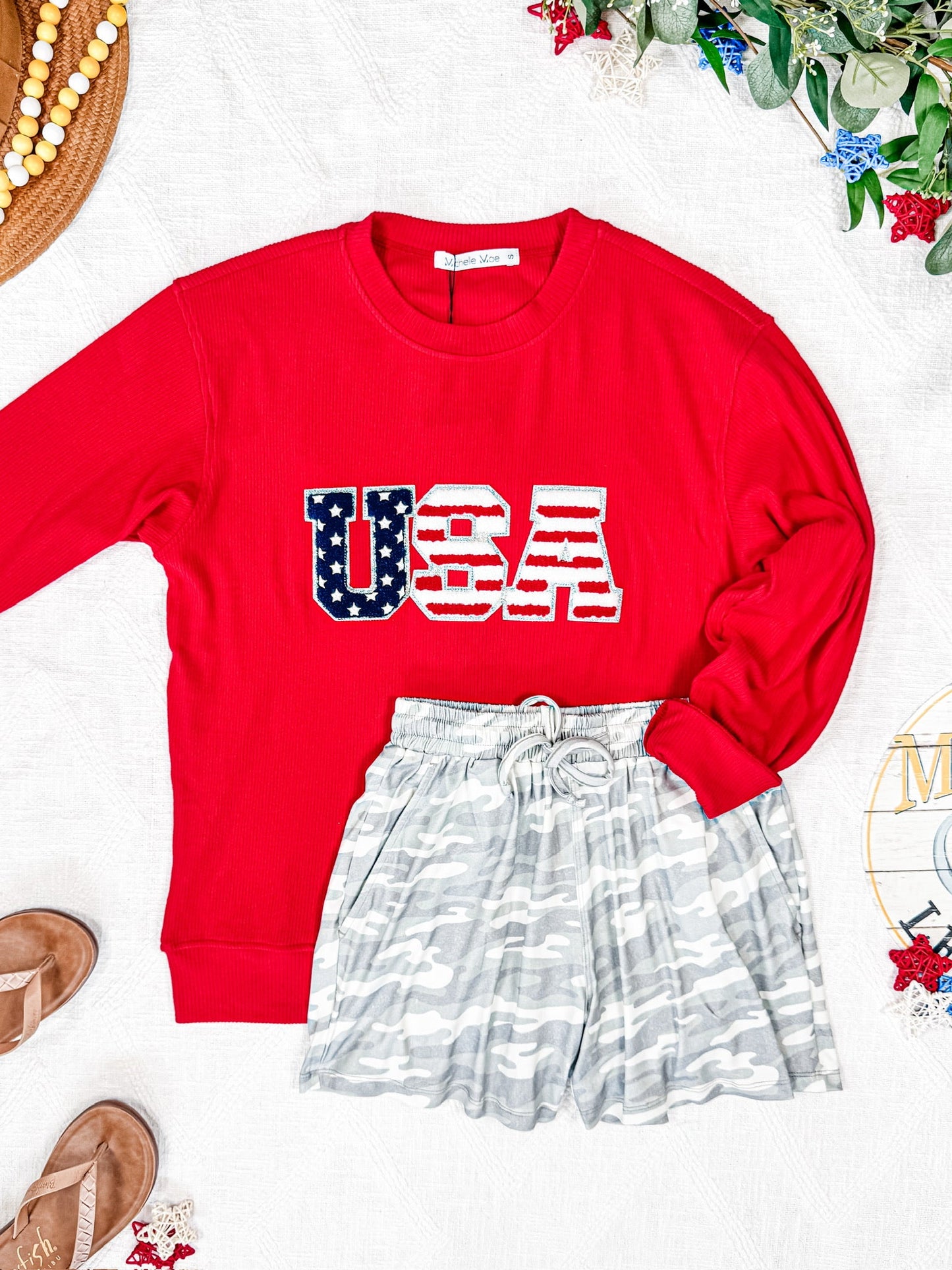 Michelle Mae Corrine Pullover Top - Red USA Flag FINAL SALE