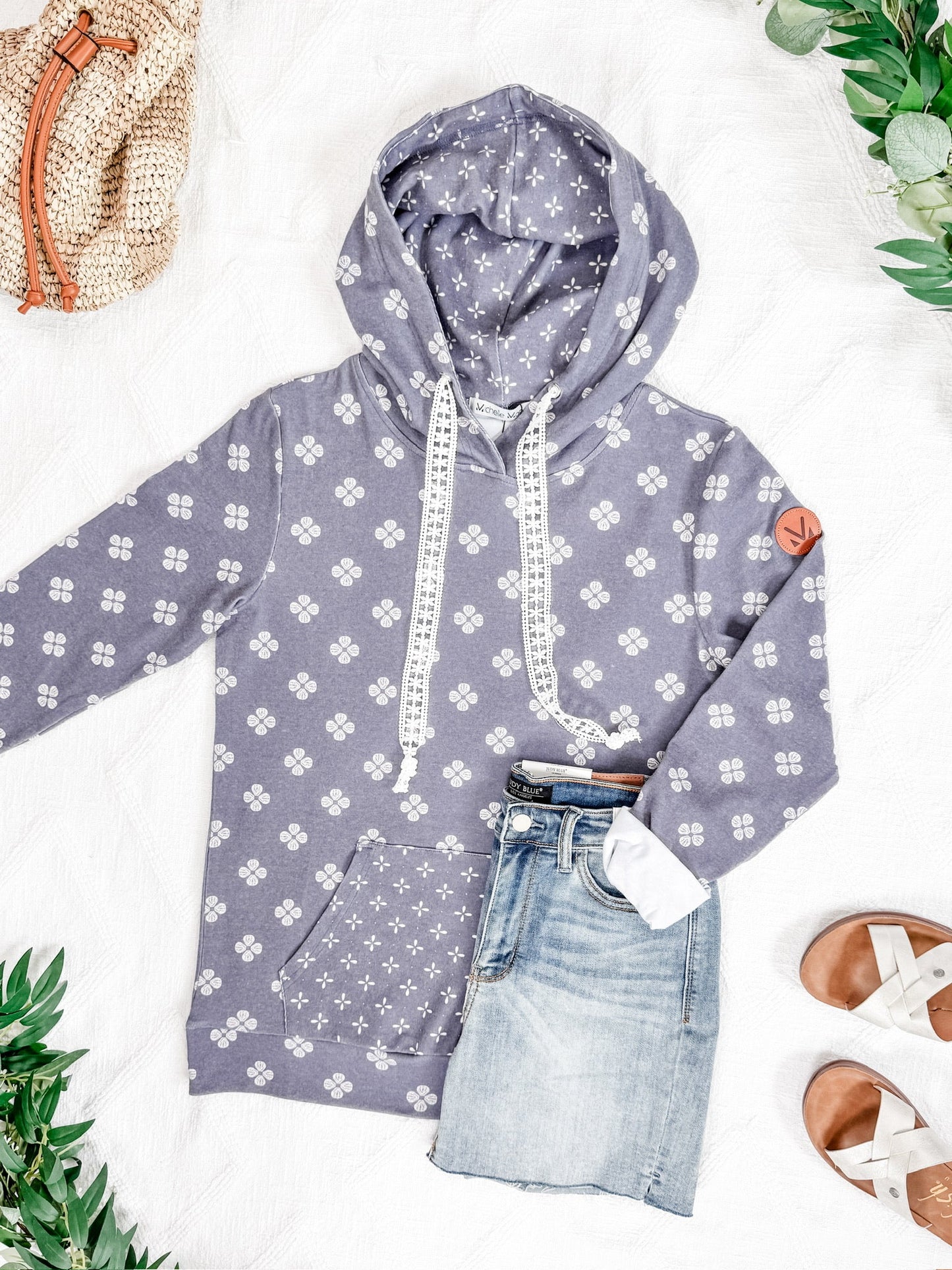 Michelle Mae Hailey Pullover Hoodie - Slate Purple Floral