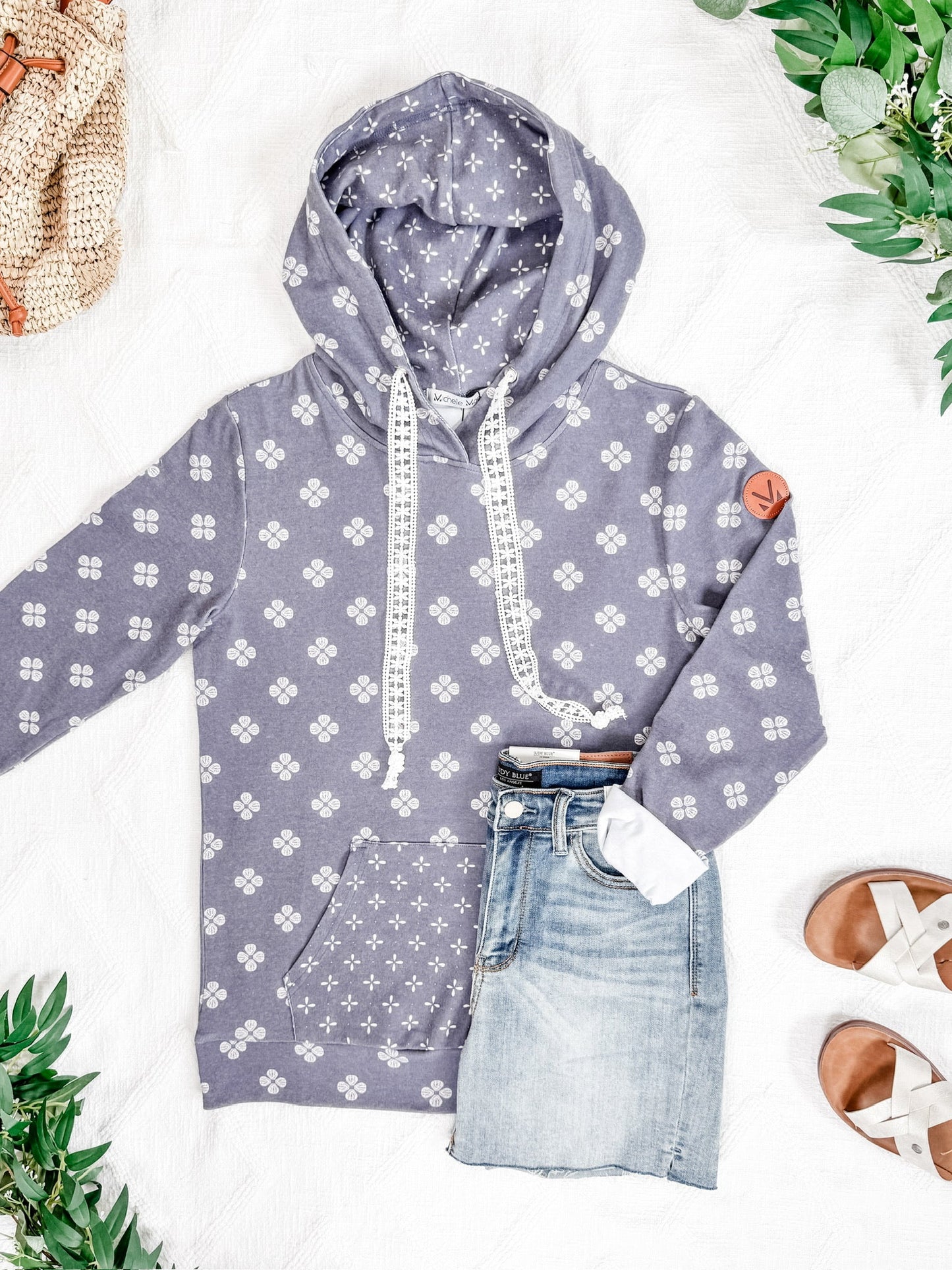 Michelle Mae Hailey Pullover Hoodie - Slate Purple Floral