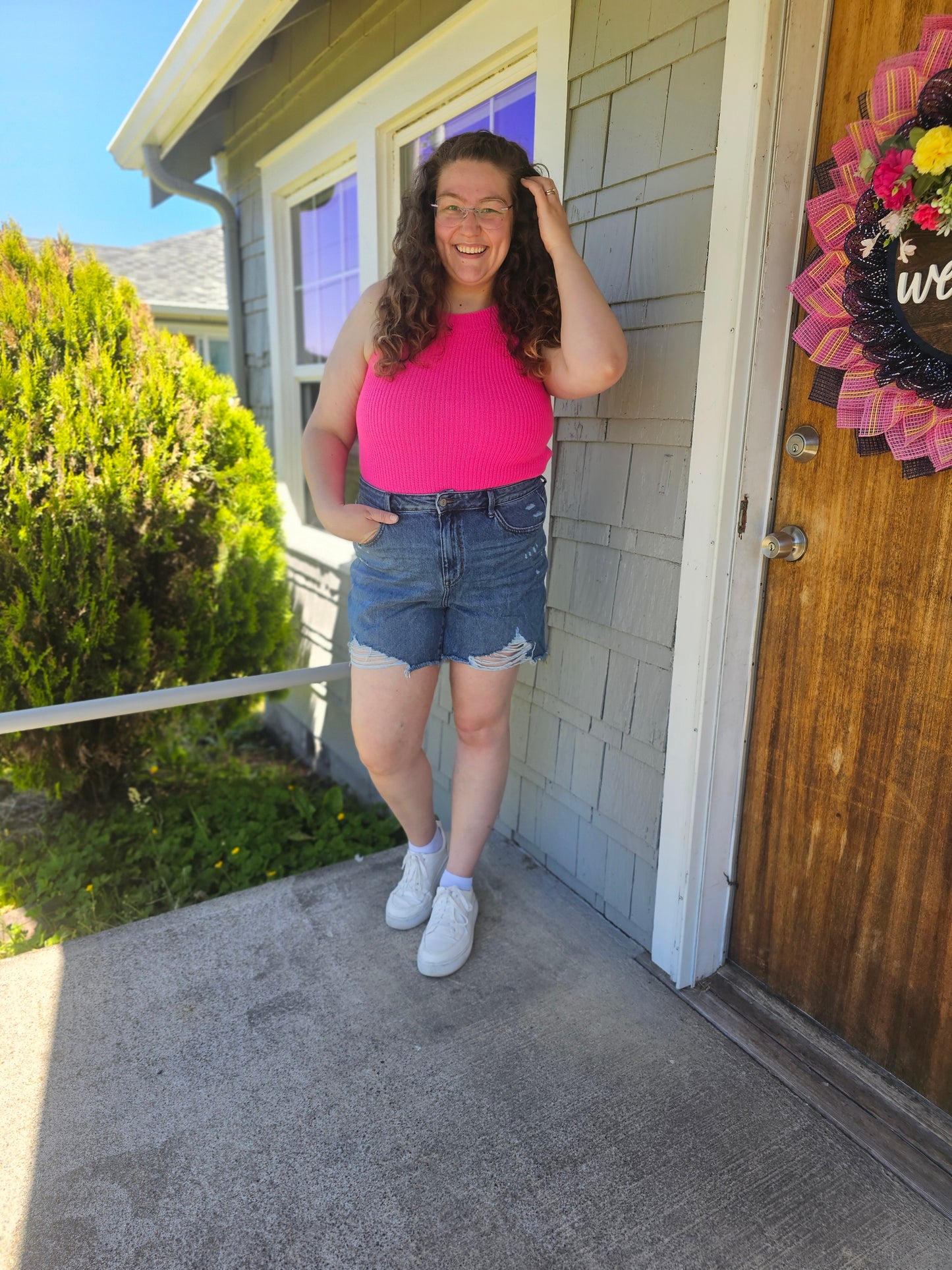 Previous Engagement Halter Neck Sweater Tank in Pink