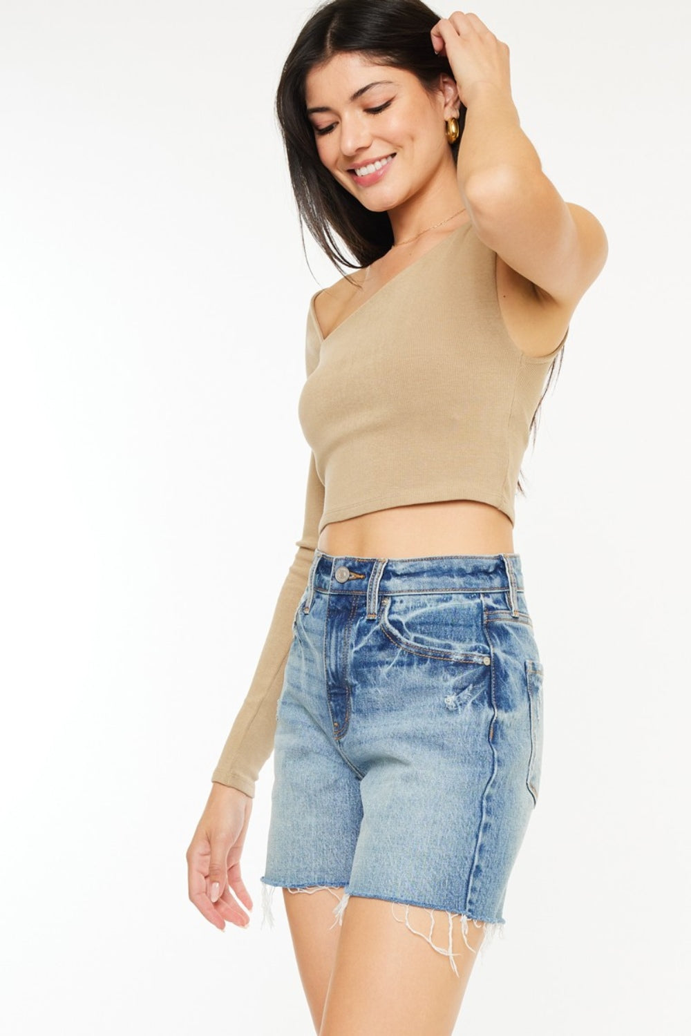 Where The Wind Blows Raw Hem High Waist Denim Shorts