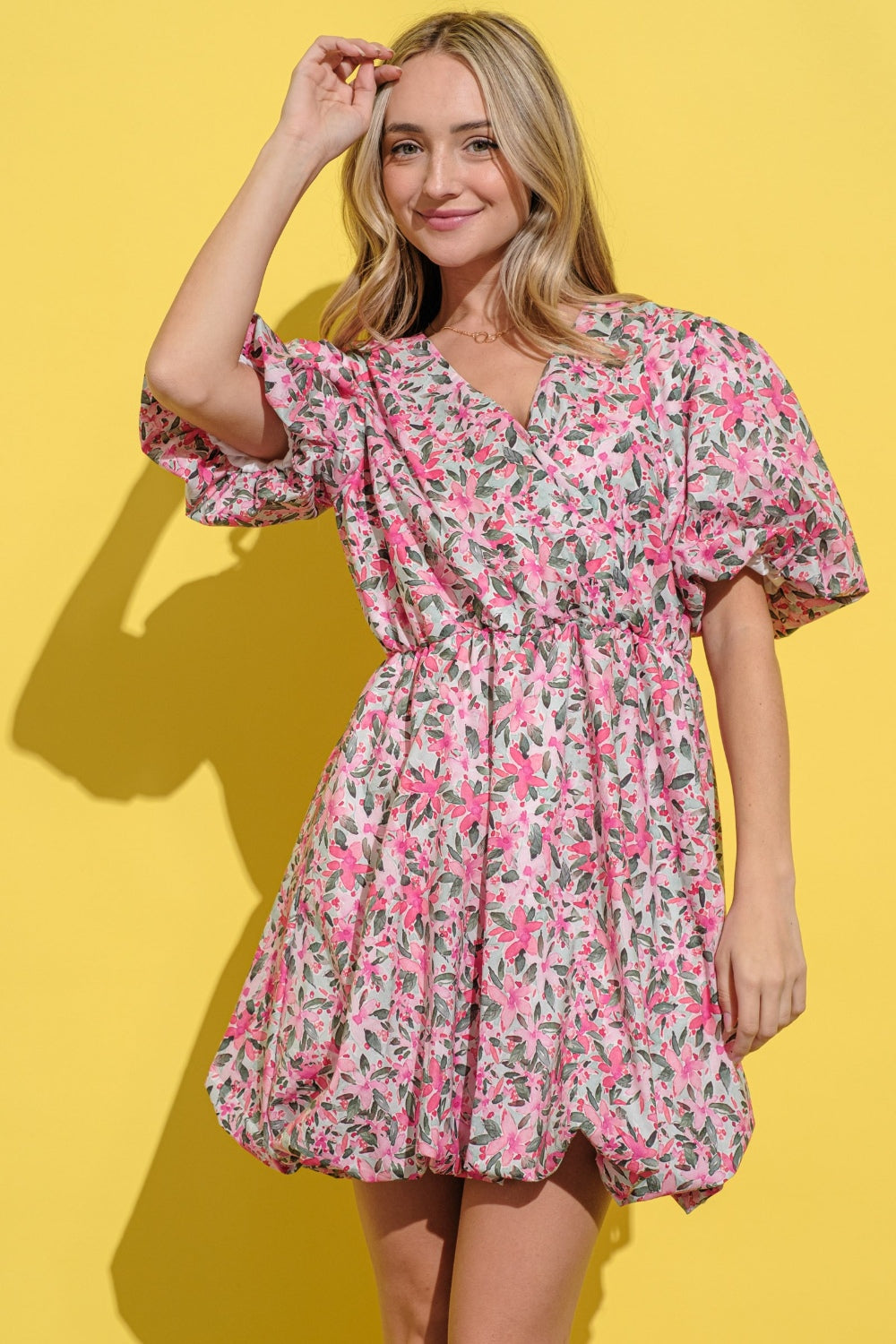 Locked In Puff Sleeve Dress- Pink Multi
