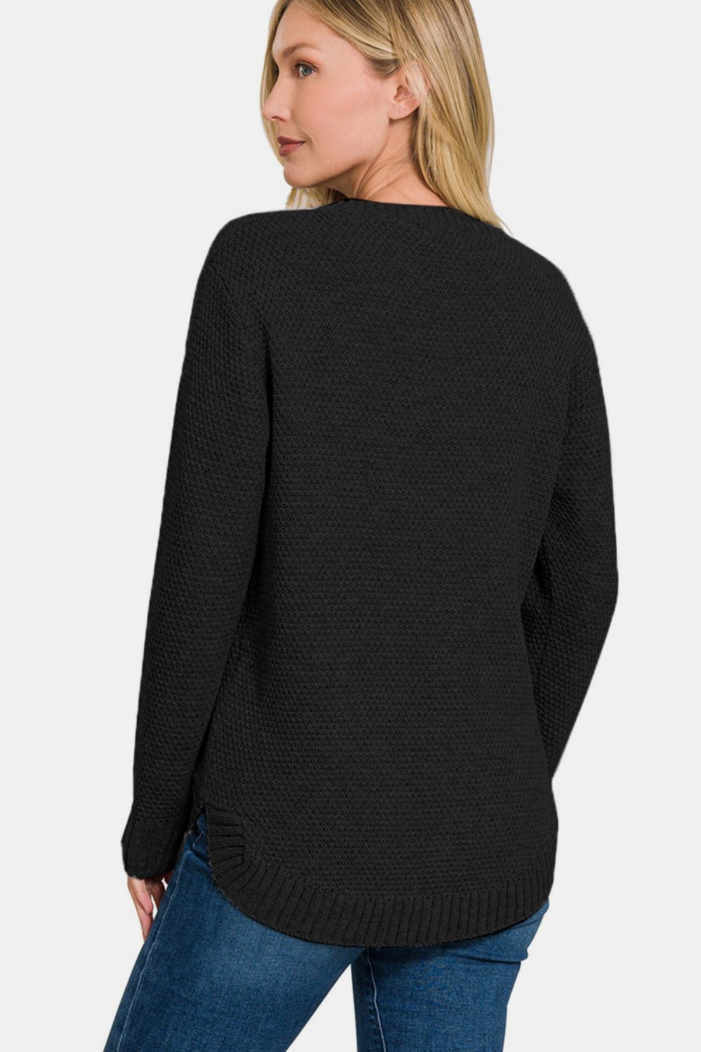 Cherry's Curved Hem Sweater-Black
