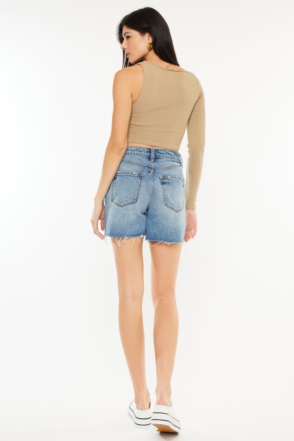 Where The Wind Blows Raw Hem High Waist Denim Shorts