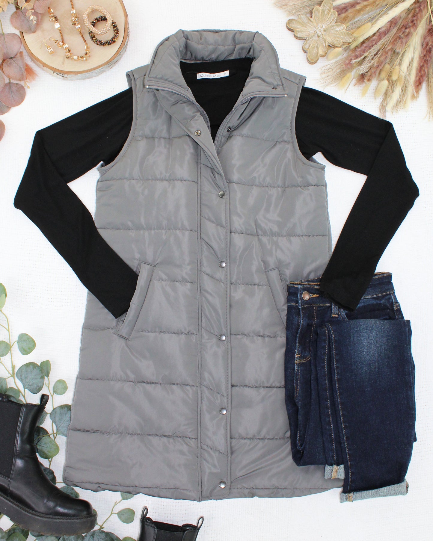 Michelle Mae Harlow Long Vest - Grey
