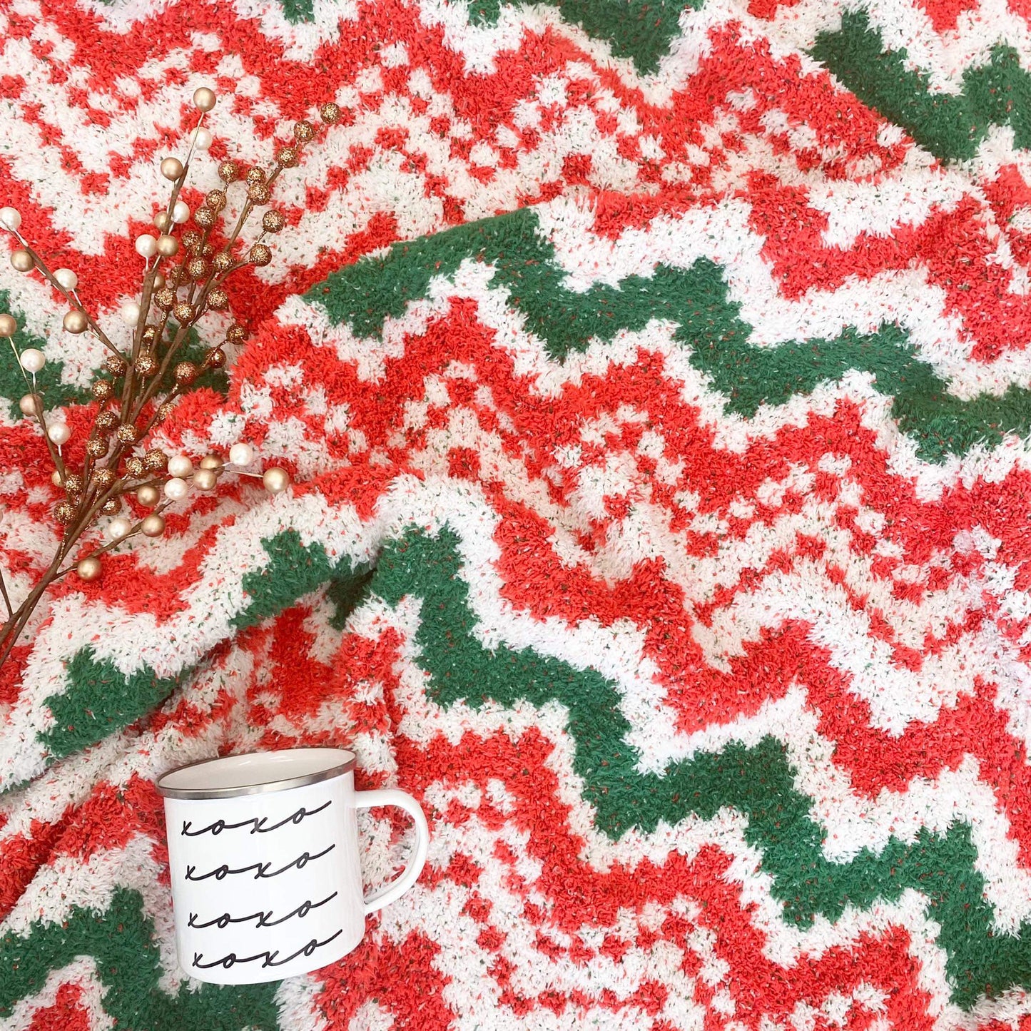 Michelle Mae Plush and Fuzzy Blanket - Holiday Chevron