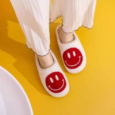 Melody Smiley Face Cozy Slippers-Red