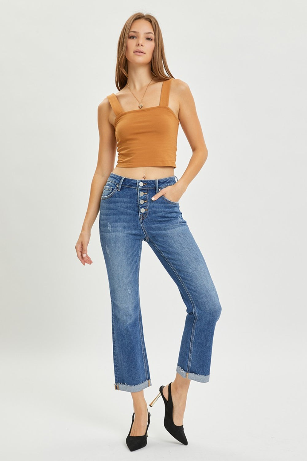 Florence Button Fly Cropped Bootcut Jeans