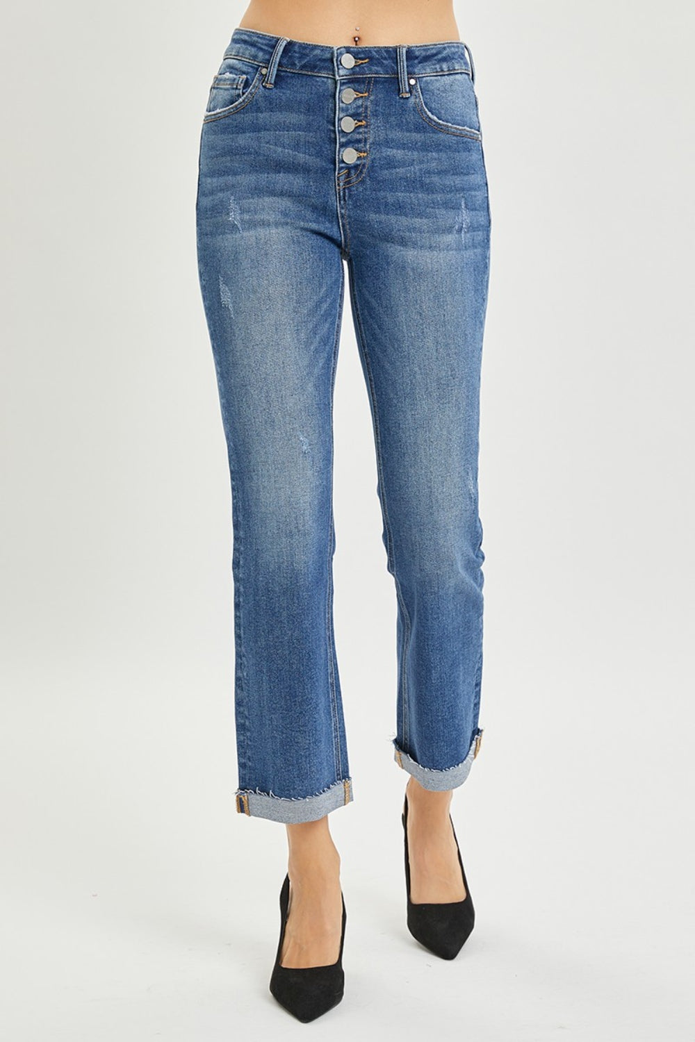 Florence Button Fly Cropped Bootcut Jeans