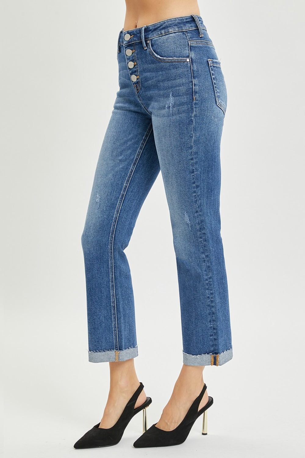 Florence Button Fly Cropped Bootcut Jeans